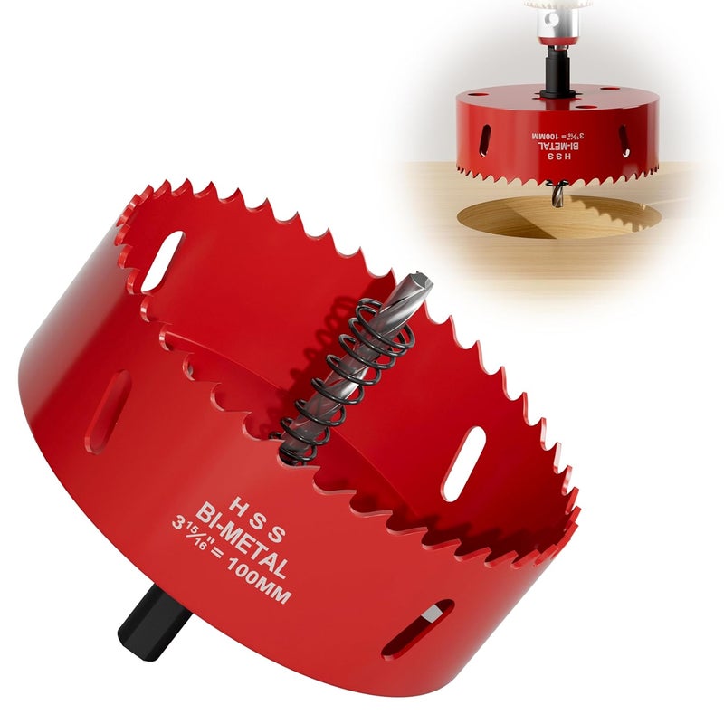 FIVELAKE 3-15/16" (100mm) Bi-Metal M42 High Speed Steel Hole Saw with Pilot Drill Bit, Smooth Cutting Edge for PVC, Drywall, Wood, Plastic, Gypsum Board, Rubber, Thin Metal - Image 1